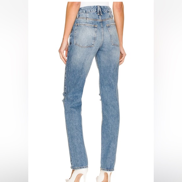 New Good American Good 90’s Icon Straight Leg Distressed Knee Blue Jeans 10/30 - Picture 2 of 12